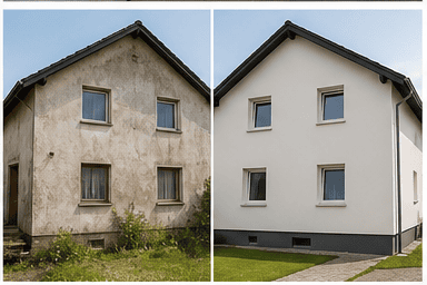 Fasáda rodinného domu pred a po umytí a nátere
