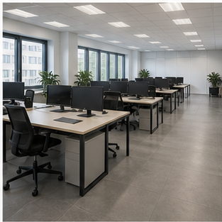 Open space kancelária pripravená pred ranným príchodom zamestnancov