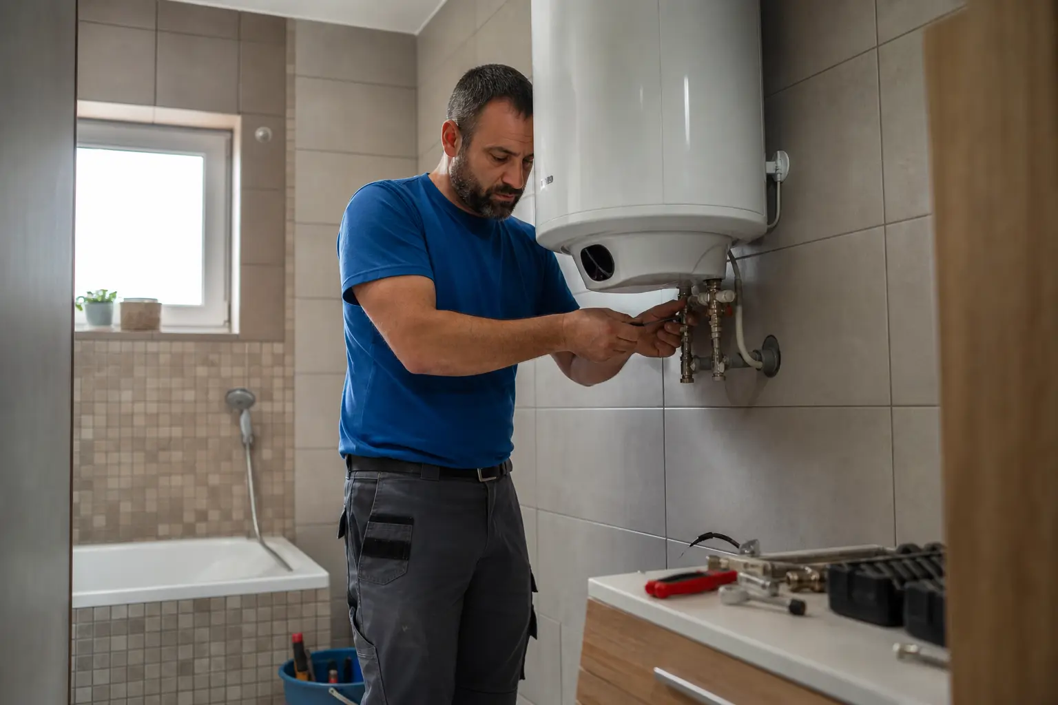 Montáž nového elektrického bojlera v kúpeľni rodinného domu